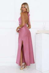 Polished Perspective Halter Satin Maxi Dress Pink